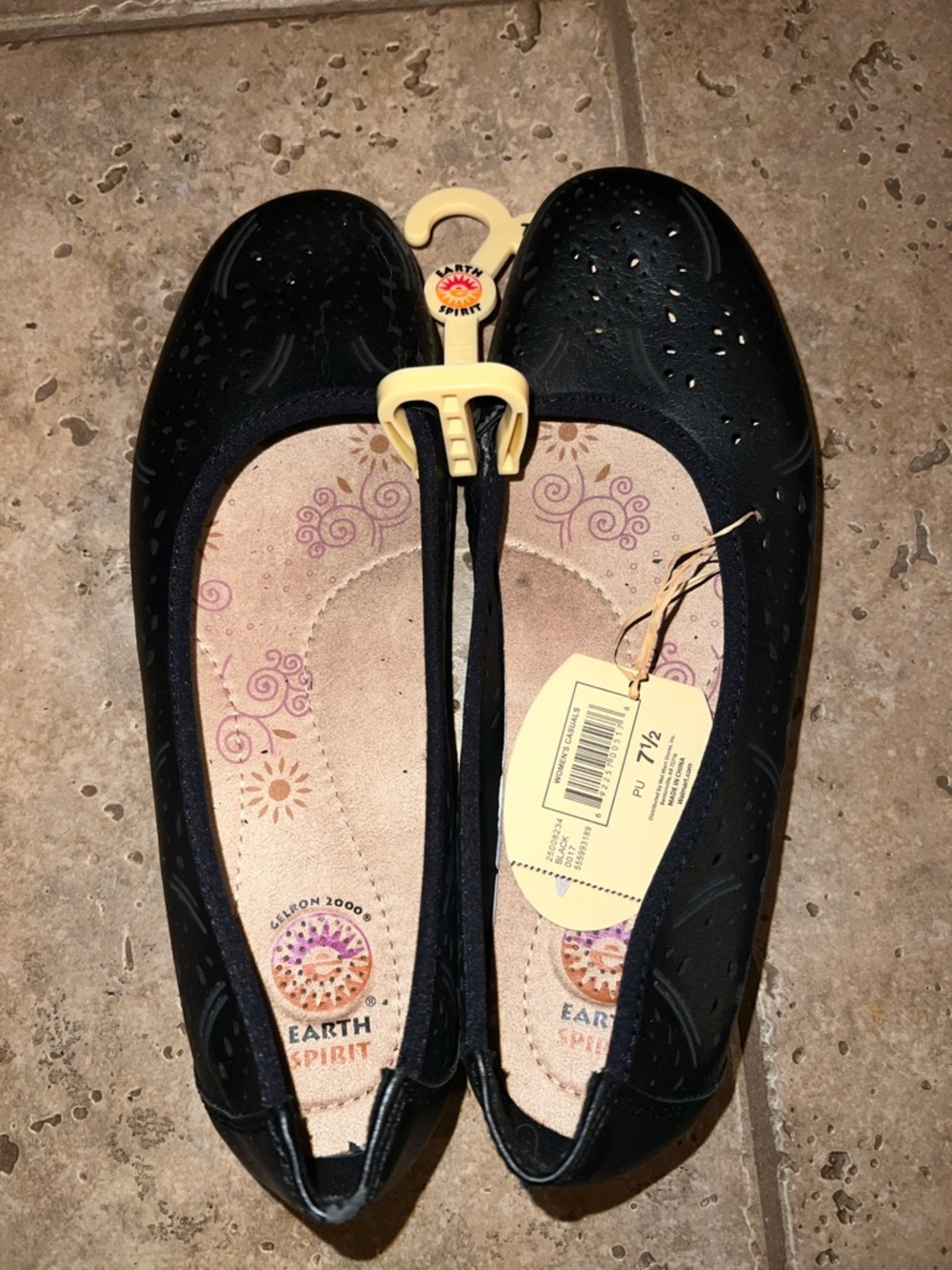 Earth Spirit Black Perforated Comfort Ballet Flats